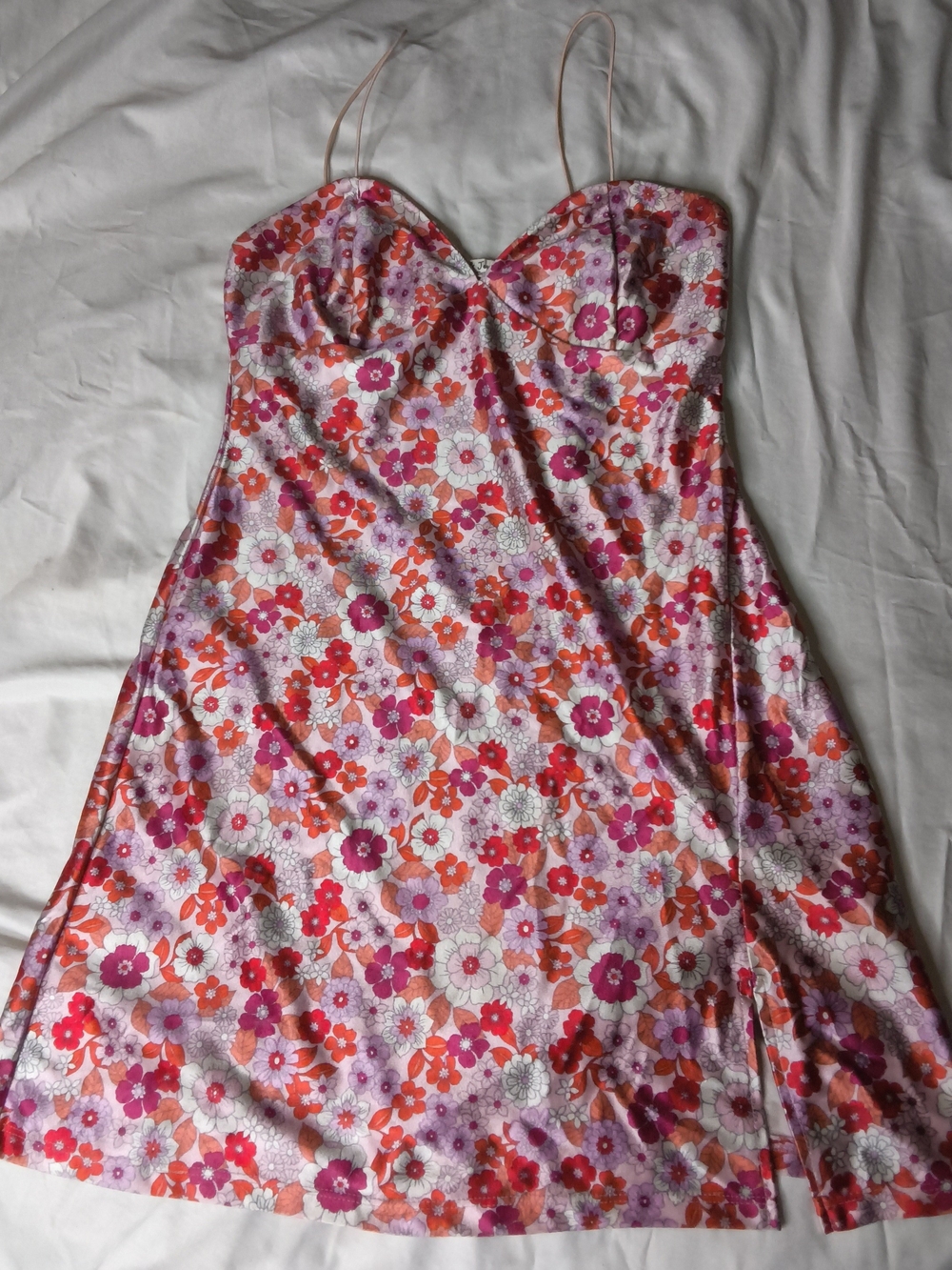 Sweetheart Floral Slip Mini Dress in Pink and Orange